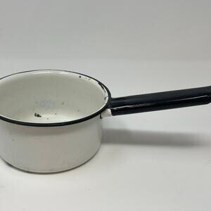 Vintage White With Black Enamelware Sauce Pot